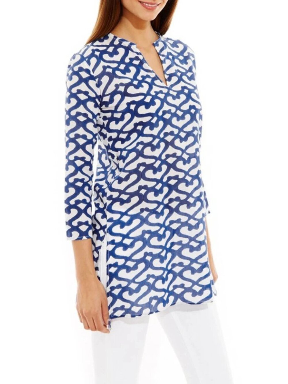 Roberta Roller Rabbit Blue and White Big Cata Print Tunic Size Small
